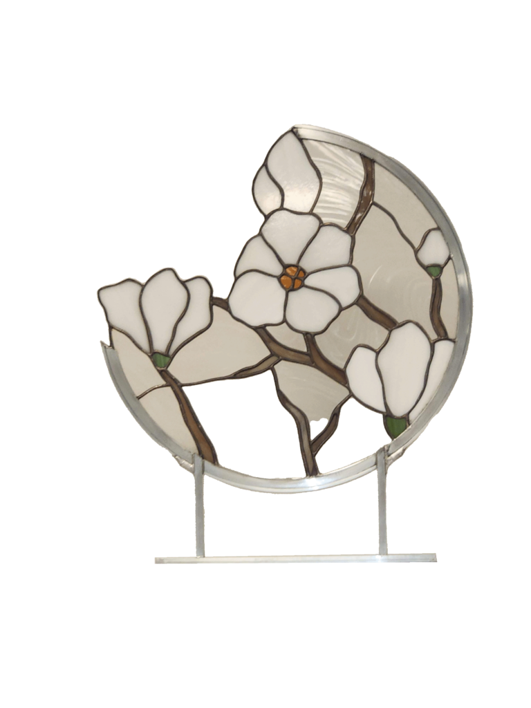 Stained Glass Desk Ornament Sculpture Abstract Flower White